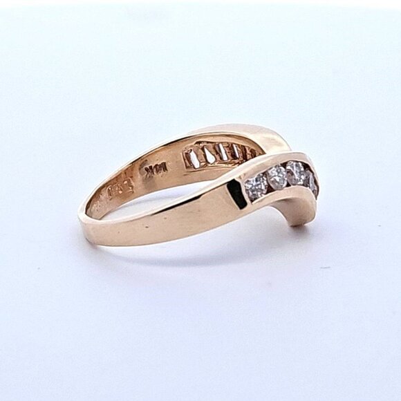 14K Yellow Gold 1.01TW Channel Set Round Baguette Diamond Chevron Ring Size 8.25 - Picture 7 of 14